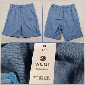 Willit Linen Shorts Mens XL Blue Elastic Waist 10" Inseam Casual